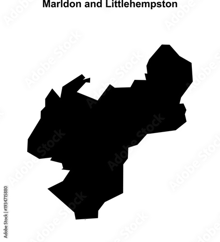 Marldon and Littlehempston (England) blank outline map