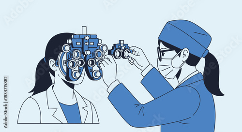 Eye Doctor Examining a Patient with a Phoropter for Vision Problems Detection