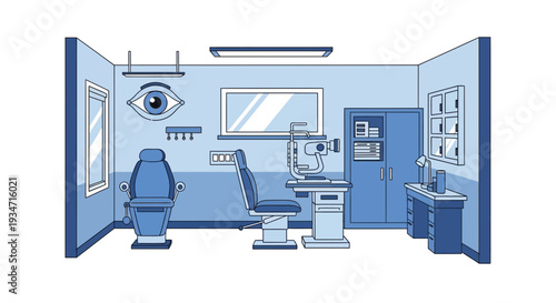 Eye Doctor's Office Interior Illustration For Vision Care and Ophthalmic Examinations