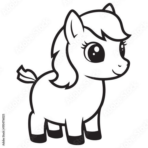 Cute Cartoon Baby Pony Outline for Kids Coloring Book