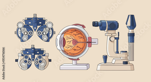 Eye Examination And Optics Illustration Showcasing Tools For Ophthalmological Analysis
