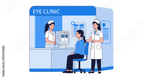 Eye Examination at a Clinic: A Patient Undergoes a Visual Acuity Test Illustration