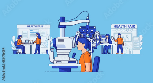 Eye Examination At A Health Fair, Providing Vision Screening And Medical Checkup Services
