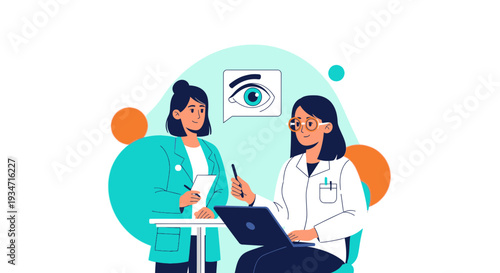 Eye Examination Consultation Between Patient And Ophthalmologist Detailed Illustration