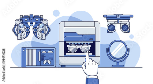 Eye Examination Illustration Featuring Optometry Equipment And Modern Technologies