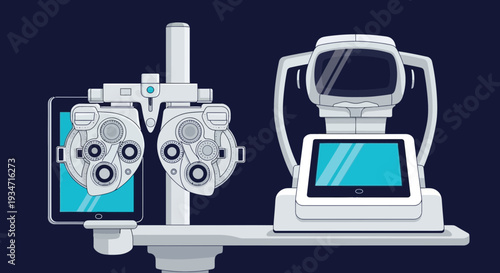 Eye Examination Equipment Depicted Illustratively Demonstrating Modern Optometry Advancements
