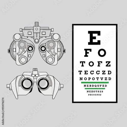 Eye Examination Equipment And Sight Chart Depiction Illustrating Visual Acuity Testing
