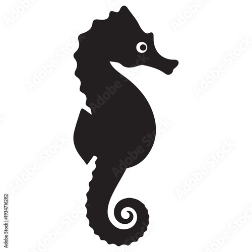 Minimalist Black Seahorse Silhouette with White Eye on a White Background