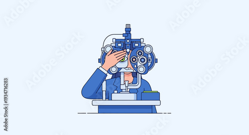 Eye Examination Illustration of Person Using Ophtalmic Equipment for Visual Testing