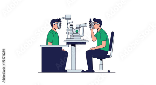 Eye Examination Illustration: Patients Undergoing a Vision Test at an Optometry Clinic