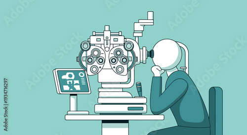 Eye Examination Illustration Showing Ophthalmology Checkup and Visual Acuity Test