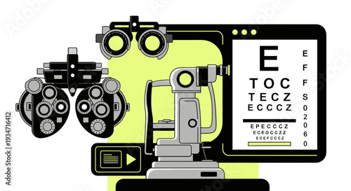 Eye Examination Equipment Illustration For Vision Health: Modern Ophthalmic Tools