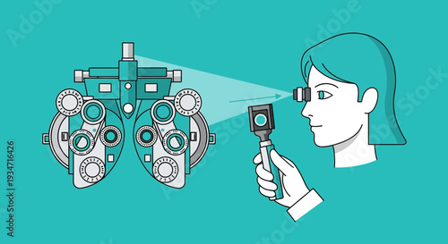 Eye Examination Illustration Showing Vision Testing With The Use Of Medical Equipment