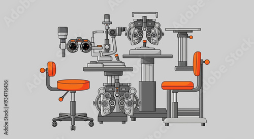 Eye Examination Equipment Illustration: Modern Instruments Depicted for Visual Health Evaluation