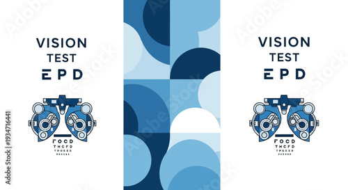 Eye Examination Illustration with Spectacle and Geometric Blue Patterns Design Presentation