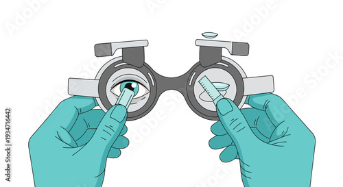 Eye Examination Illustration with Spectacle Frame and Contact Lens Analysis