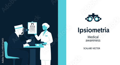 Eye Examination Illustration with Patient and Doctor in a Modern, Flat Design