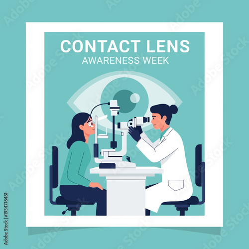 Eye Examination Illustrative Depiction for Contact Lens Awareness Week Conceptualization