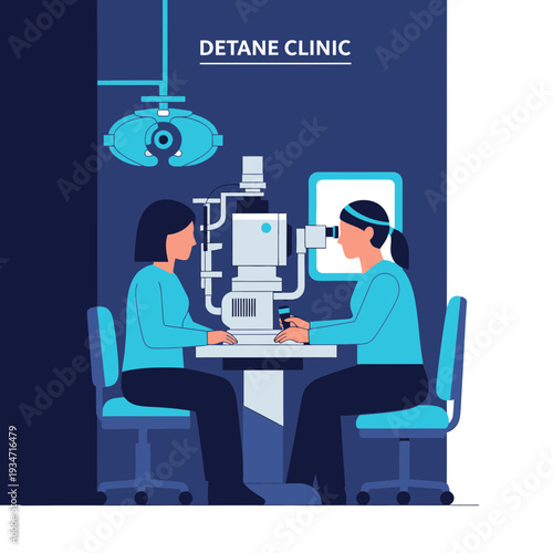 Eye Examination in Detane Clinic: Vision Assessment and Optometric Healthcare Illustration