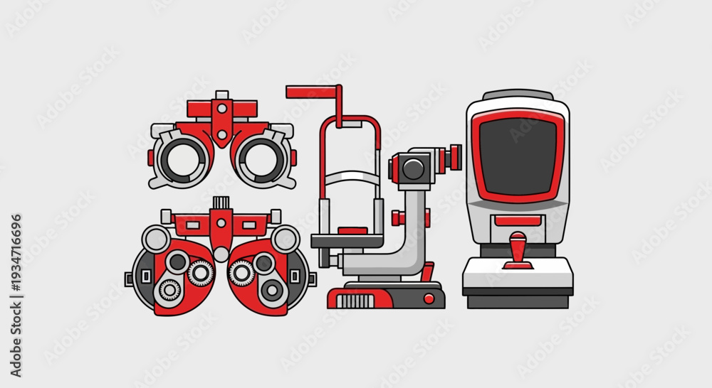 Naklejka premium Eye Examination Tools: A Visual Guide To Modern Ophthalmology Instruments