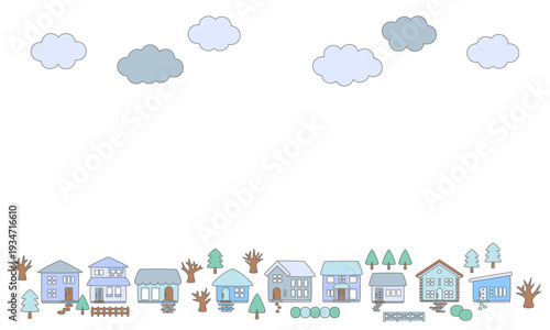 冬の町並みフレーム背景素材_縁