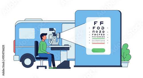 Eye Examination Procedure Visualized In Medical Mobile Clinic With Latest Technologies