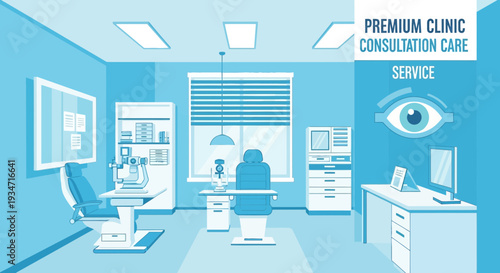 Eye Examination Room Illustration With Clinic Consultation Care Service Graphic