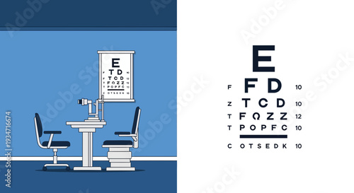Eye Examination Room Illustration With Snellen Chart Showing Vision Checkup