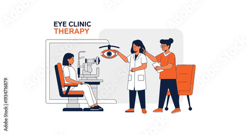 Eye Examination Visual Clinic Healthcare Illustration Featuring Optometrist with Patient Treatment