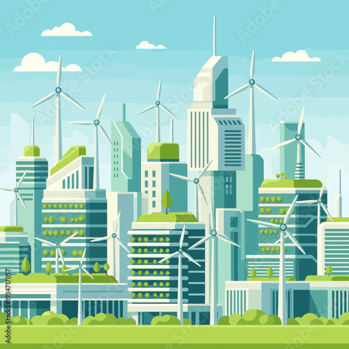 Sustainable Cityscape with Wind Turbines
