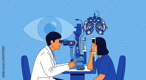 Eye Examination Visualized: A Detailed Depiction Of Optometry And Healthcare Process