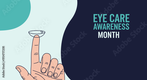 Eye Health Awareness Concept Featuring Contact Lens and Hand Gesture Illustration