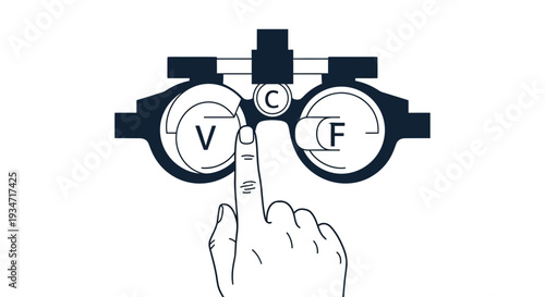 Eye Test Illustration: A Hand Pointing at an Optical Instrument for Vision Evaluation