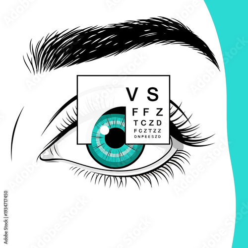 Eye Test Illustration With Vibrant Teal Iris And Sleek Modern Design Elements