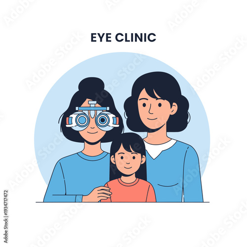 Family Undergoing Vision Test at Eye Clinic Depicting Modern Healthcare and Optometry