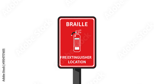 Fire Safety Sign Indicating Fire Extinguisher Location with Braille for Accessibility