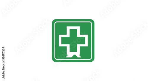 First Aid Symbol: Green Cross Sign Indicating Emergency Medical Assistance and Healthcare