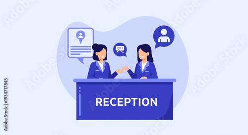 Friendly Receptionists Discussing Work and Assisting With Customer Service in The Office