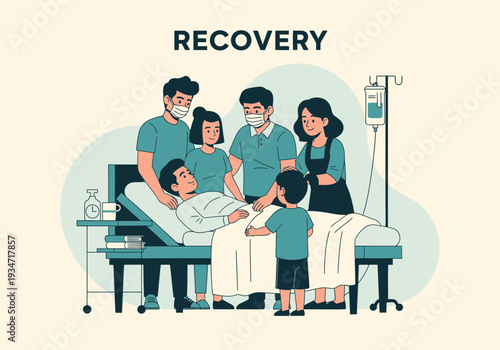 Family Showing Love and Support for Patient in Hospital During Healthcare Recovery