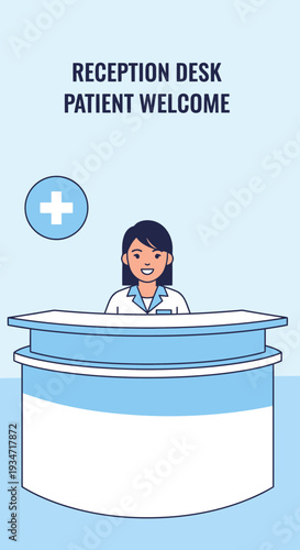 Friendly Receptionist Welcomes Patients at Modern Medical Clinic, Offering Assistance and Care