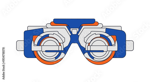Geometric Spectacle Design in Blue, Orange and White for Optometry and Vision Assessment