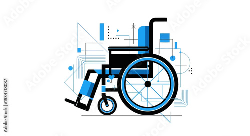 Geometric Wheelchair Illustration Showing Accessibility And Mobility With Vibrant Blue Accents