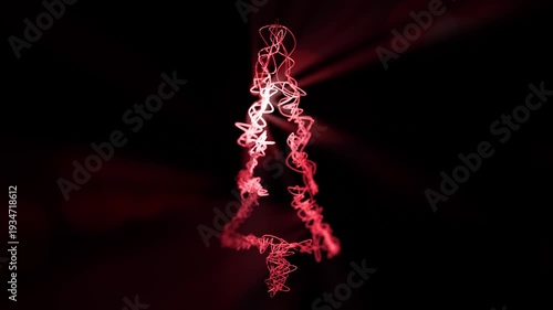 Abstract Glowing Red Christmas Tree with Radiant Light Rays in Seamless Loop.
A stylized, artistic Christmas tree rendered as a loose, glowing red outline made of energetic, tangled lines.