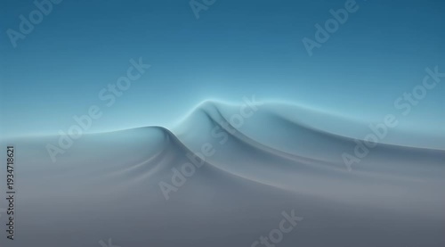 Abstract smooth flowing blue and grey curves create a soft, dreamlike landscape