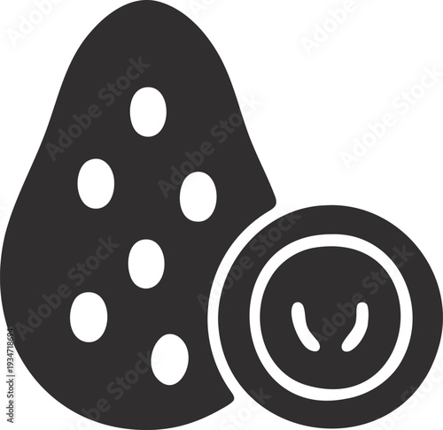 Black silhouette of a whole potato and a sliced potato with eyes, on white background