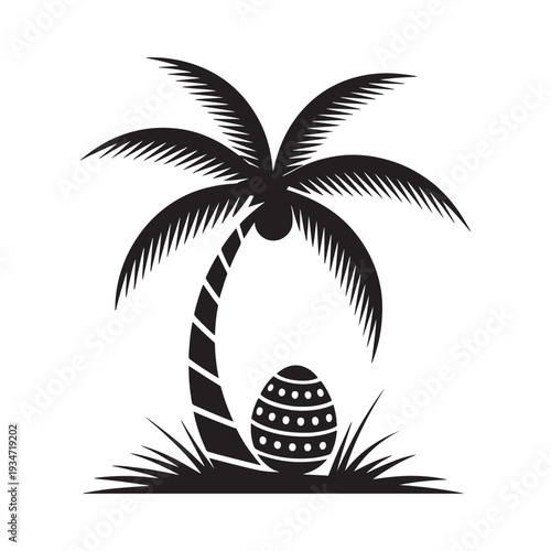 Easter day tropical getaway palm tree and decorated egg