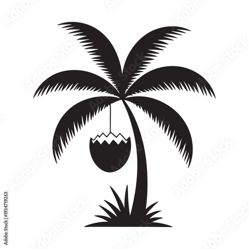 Easter day coconut palm tree silhouette with hanging easter egg