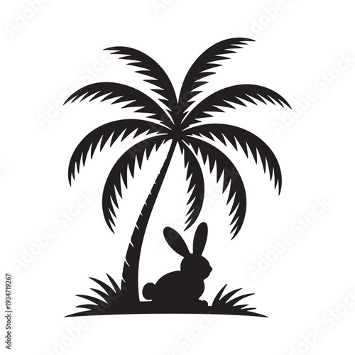 Easter day tropical getaway with palm tree and easter bunny