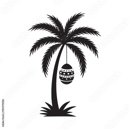 Easter day tropical palm tree with hanging easter egg decoration