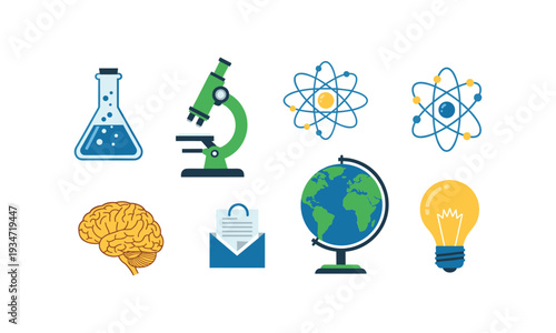 Science and education icons depicting various fields of study